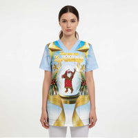 Fiji Christmas Scrub Top Snow Globe With Fijian Santa - Polynesian Pride