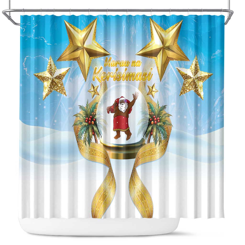 Fiji Christmas Shower Curtain Snow Globe With Fijian Santa LT05 Blue - Polynesian Pride