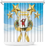 Fiji Christmas Shower Curtain Snow Globe With Fijian Santa LT05 Blue - Polynesian Pride