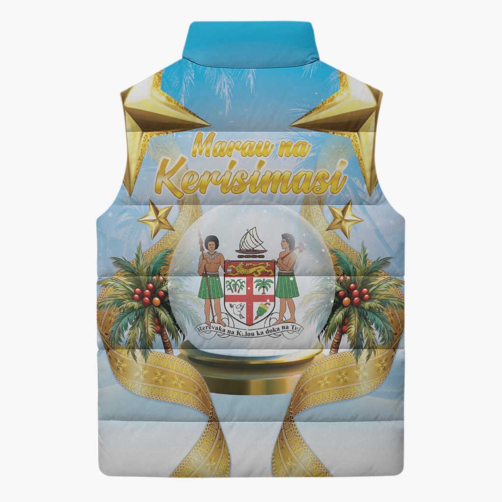 Fiji Christmas Sleeveless Puffer Jacket Snow Globe With Fijian Santa LT05