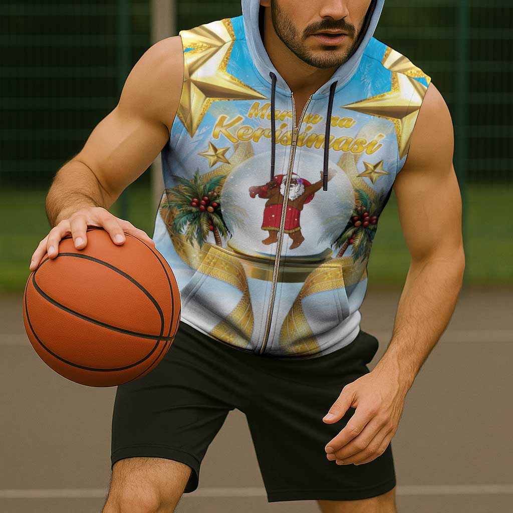 Fiji Christmas Sleeveless Zip Hoodie Snow Globe With Fijian Santa LT05