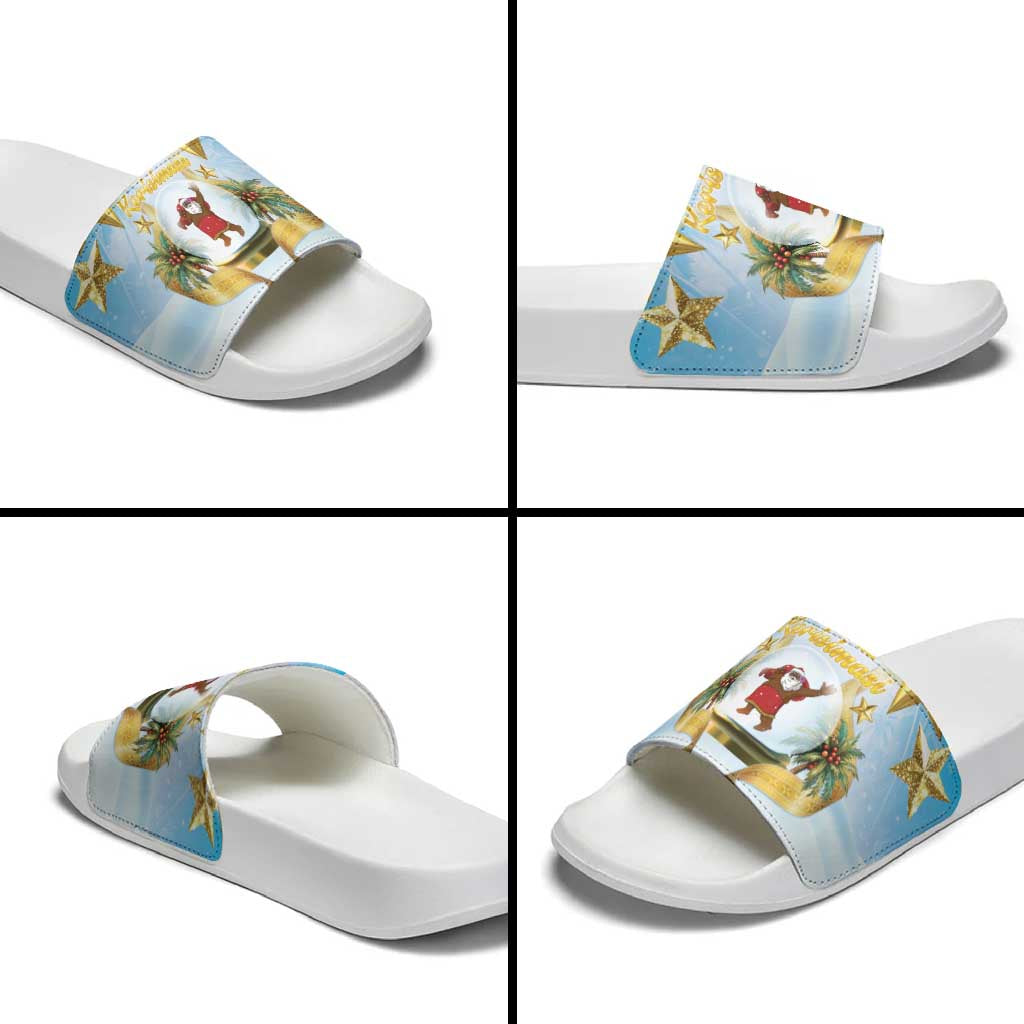 Fiji Christmas Slide Sandals Snow Globe With Fijian Santa LT05