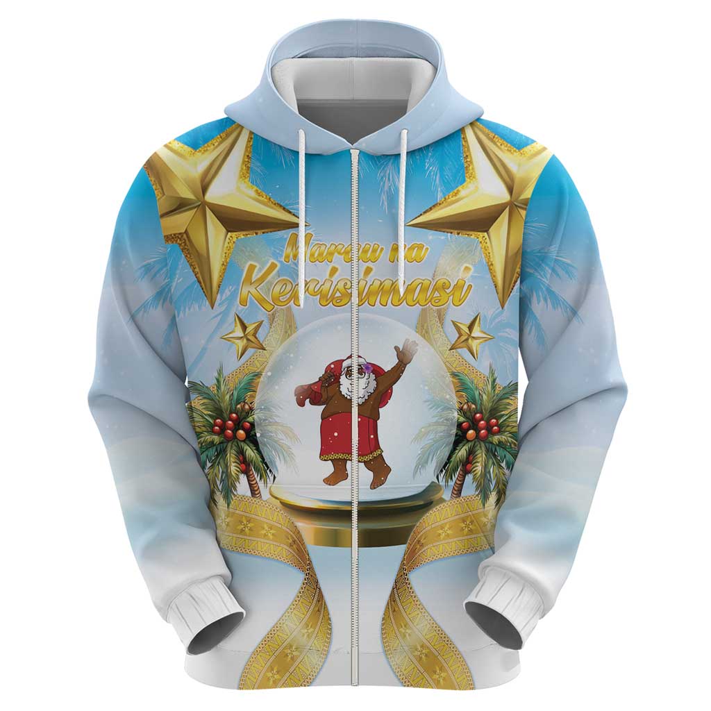 Fiji Christmas Zip Hoodie Snow Globe With Fijian Santa LT05
