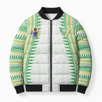 Cook Islands Rugby Custom Bomber Puffer Jacket Kuki Tribal Pattern White Version
