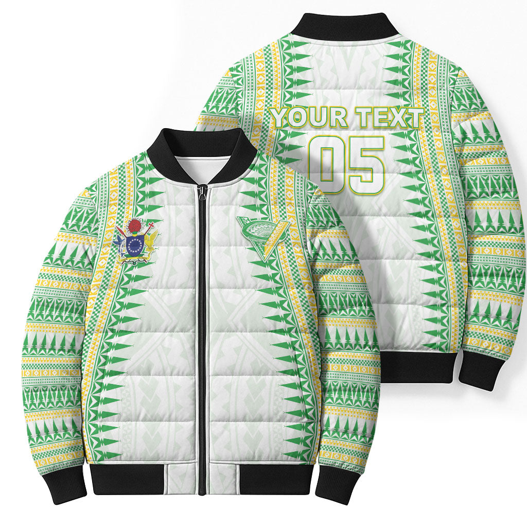 Cook Islands Rugby Custom Bomber Puffer Jacket Kuki Tribal Pattern White Version