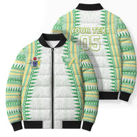 Cook Islands Rugby Custom Bomber Puffer Jacket Kuki Tribal Pattern White Version