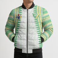 Cook Islands Rugby Custom Bomber Puffer Jacket Kuki Tribal Pattern White Version