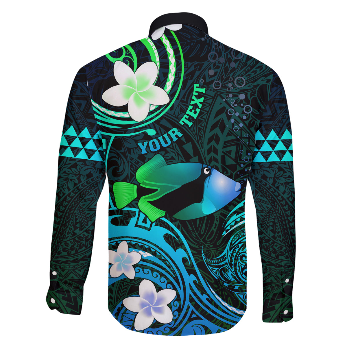 Personalised Hawaii Humuhumu Reef Triggerfish Family Matching Puletasi and Hawaiian Shirt Turquoise With Plumeria LT05 - Polynesian Pride