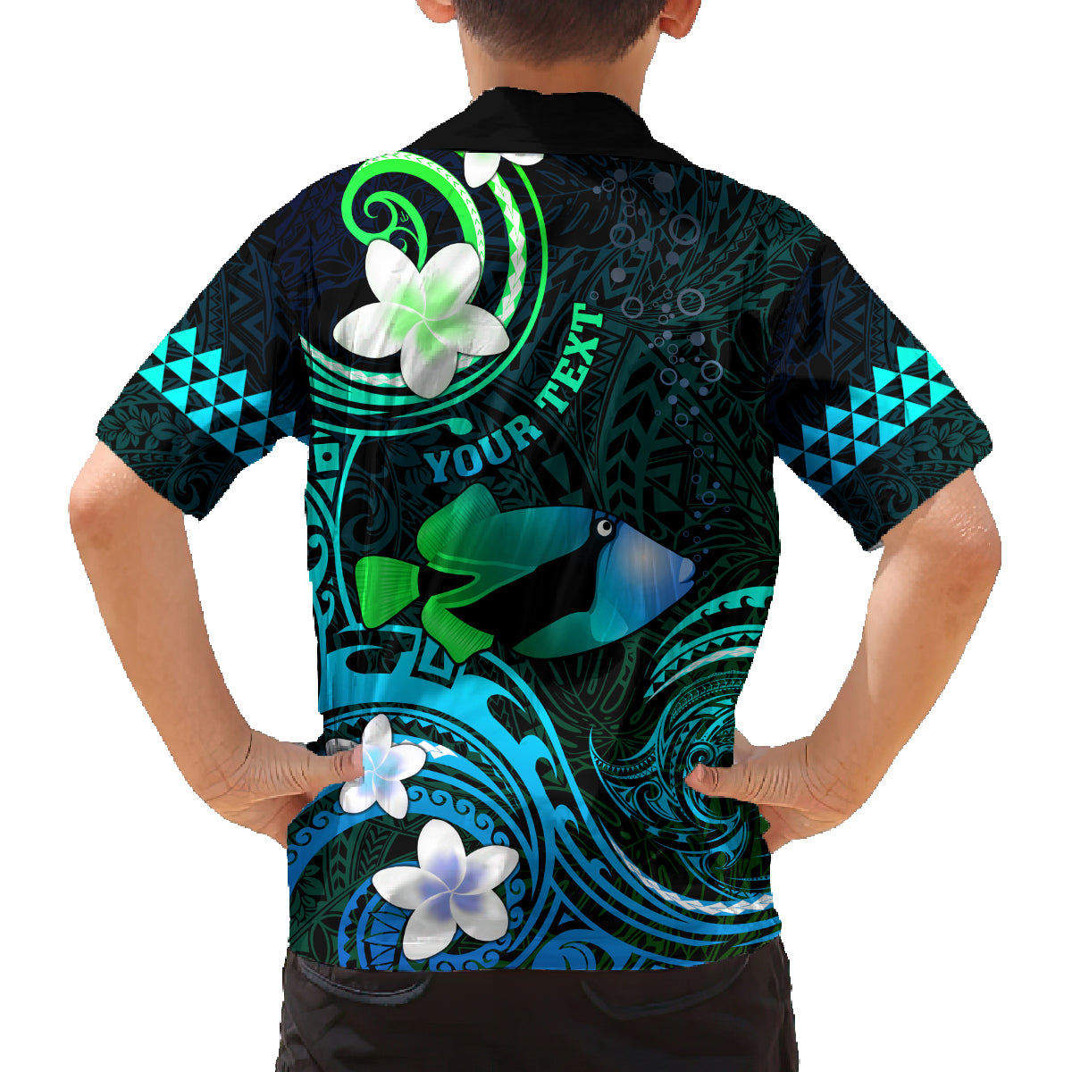 Personalised Hawaii Humuhumu Reef Triggerfish Family Matching Summer Maxi Dress and Hawaiian Shirt Turquoise With Plumeria LT05 - Polynesian Pride