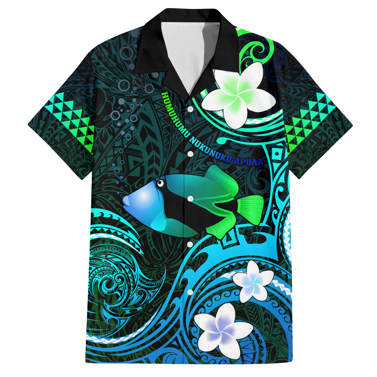 Personalised Hawaii Humuhumu Reef Triggerfish Family Matching Tank Maxi Dress and Hawaiian Shirt Turquoise With Plumeria LT05 Dad's Shirt - Short Sleeve Turquoise - Polynesian Pride