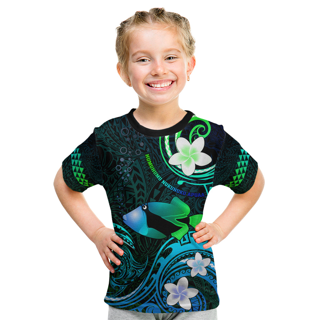 Personalised Hawaii Humuhumu Reef Triggerfish Kid T Shirt Turquoise With Plumeria LT05 Turquoise - Polynesian Pride