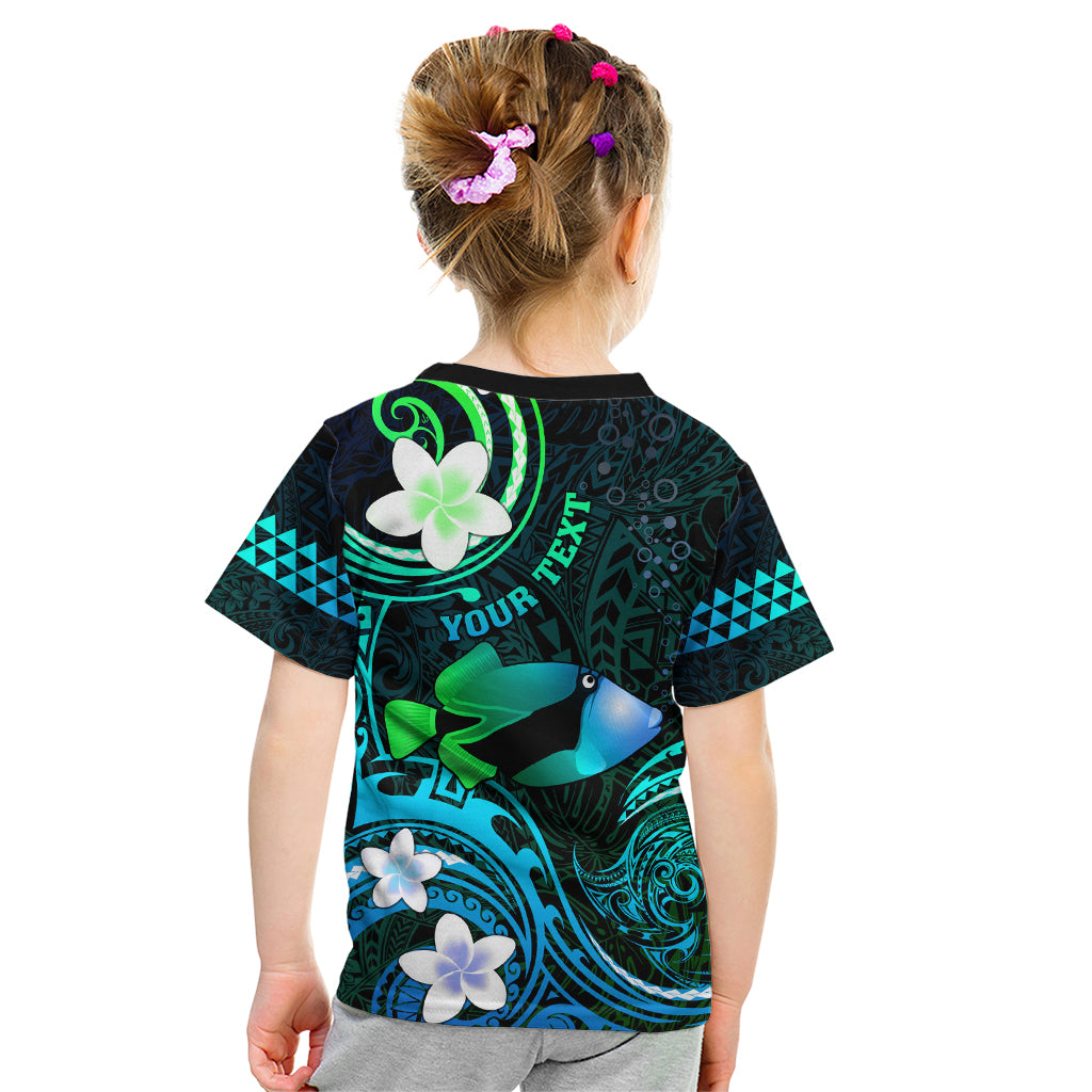 Personalised Hawaii Humuhumu Reef Triggerfish Kid T Shirt Turquoise With Plumeria LT05 - Polynesian Pride