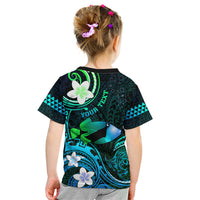 Personalised Hawaii Humuhumu Reef Triggerfish Kid T Shirt Turquoise With Plumeria LT05 - Polynesian Pride