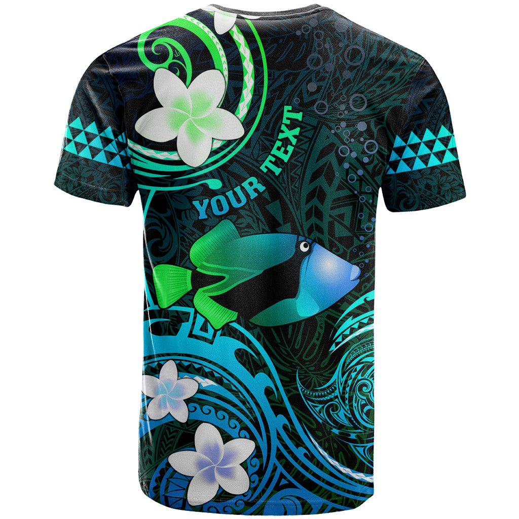 Personalised Hawaii Humuhumu Reef Triggerfish T Shirt Turquoise With Plumeria LT05 - Polynesian Pride