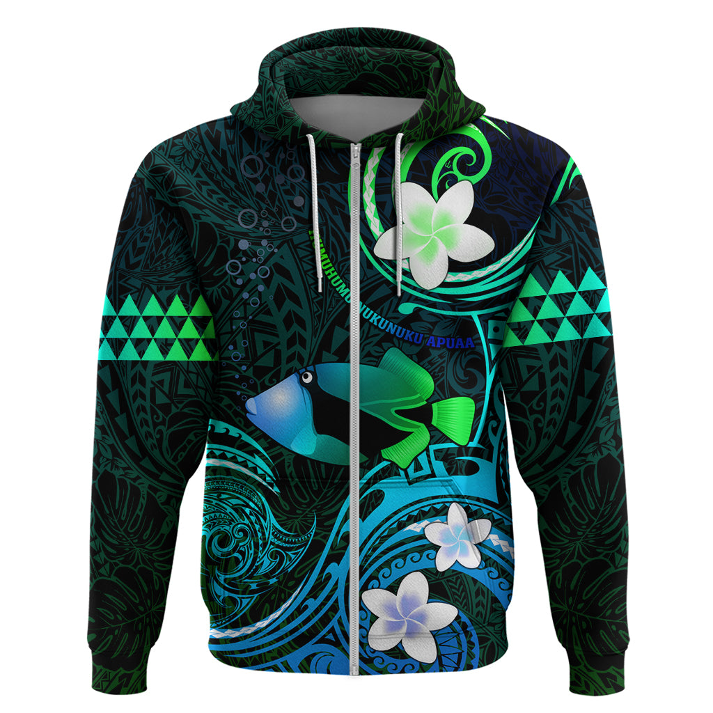 Personalised Hawaii Humuhumu Reef Triggerfish Zip Hoodie Turquoise With Plumeria LT05 Zip Hoodie Turquoise - Polynesian Pride