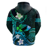 Personalised Hawaii Humuhumu Reef Triggerfish Zip Hoodie Turquoise With Plumeria LT05 - Polynesian Pride