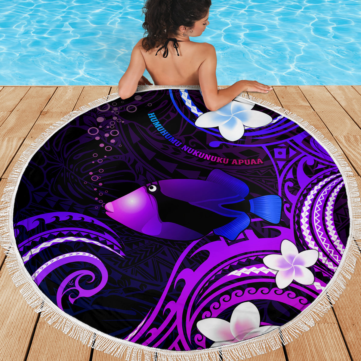 Hawaii Humuhumu Reef Triggerfish Beach Blanket Violet With Plumeria LT05 - Polynesian Pride