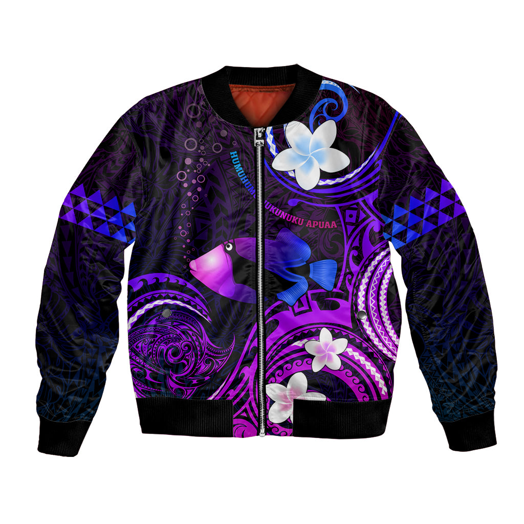 Personalised Hawaii Humuhumu Reef Triggerfish Bomber Jacket Violet With Plumeria LT05 Unisex Violet - Polynesian Pride