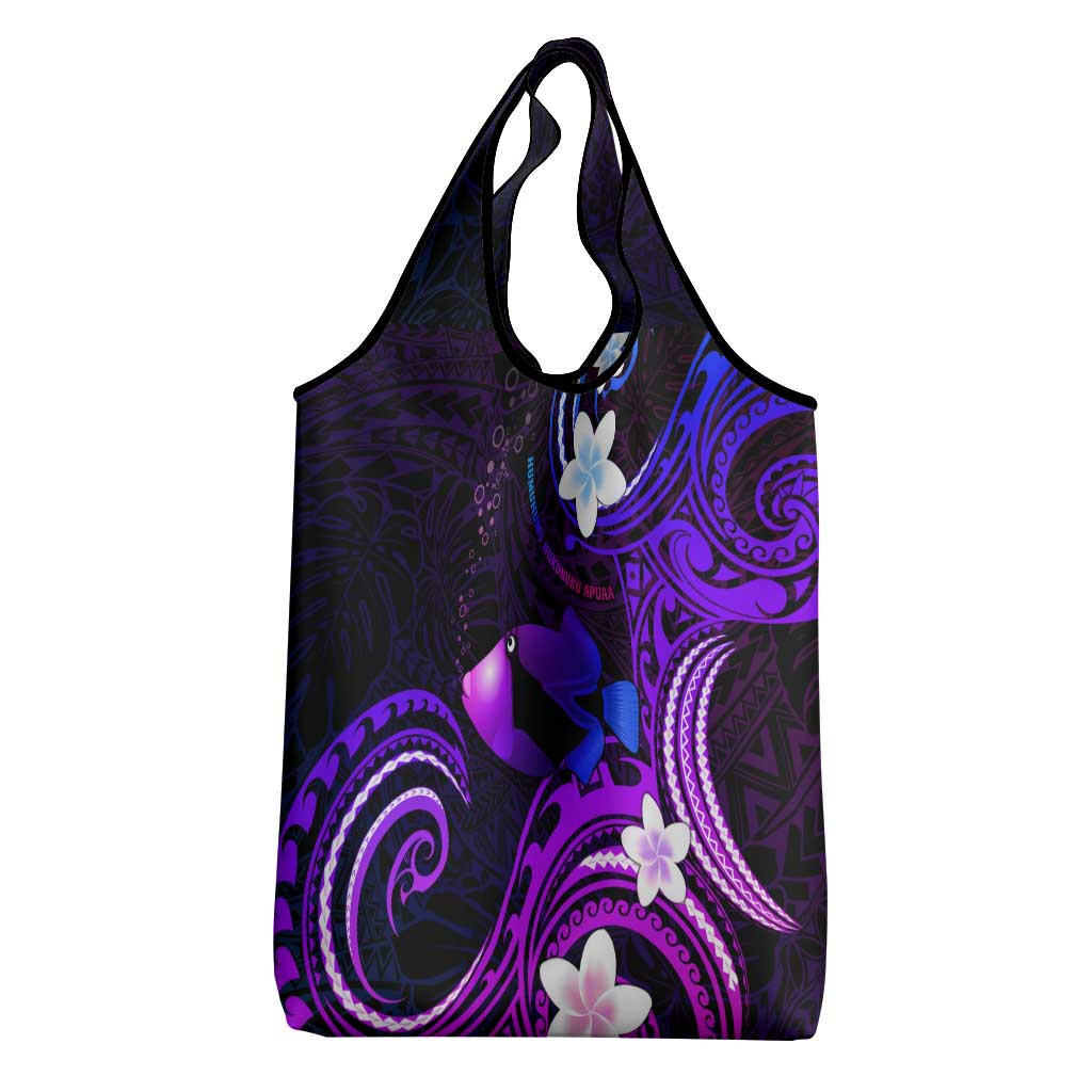 Hawaii Humuhumu Reef Triggerfish Grocery Bag Violet With Plumeria