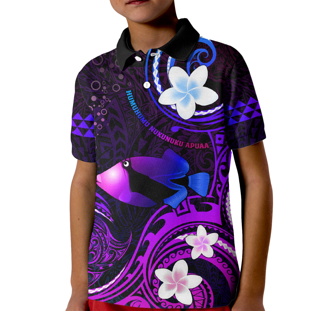 Personalised Hawaii Humuhumu Reef Triggerfish Kid Polo Shirt Violet With Plumeria LT05 Kid Violet - Polynesian Pride