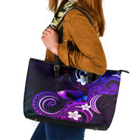 Hawaii Humuhumu Reef Triggerfish Leather Tote Bag Violet With Plumeria LT05 Violet - Polynesian Pride