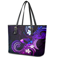 Hawaii Humuhumu Reef Triggerfish Leather Tote Bag Violet With Plumeria LT05 - Polynesian Pride