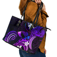 Hawaii Humuhumu Reef Triggerfish Leather Tote Bag Violet With Plumeria LT05 - Polynesian Pride