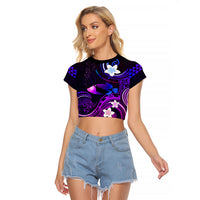Personalised Hawaii Humuhumu Reef Triggerfish Raglan Cropped T Shirt Violet With Plumeria LT05 Female Violet - Polynesian Pride