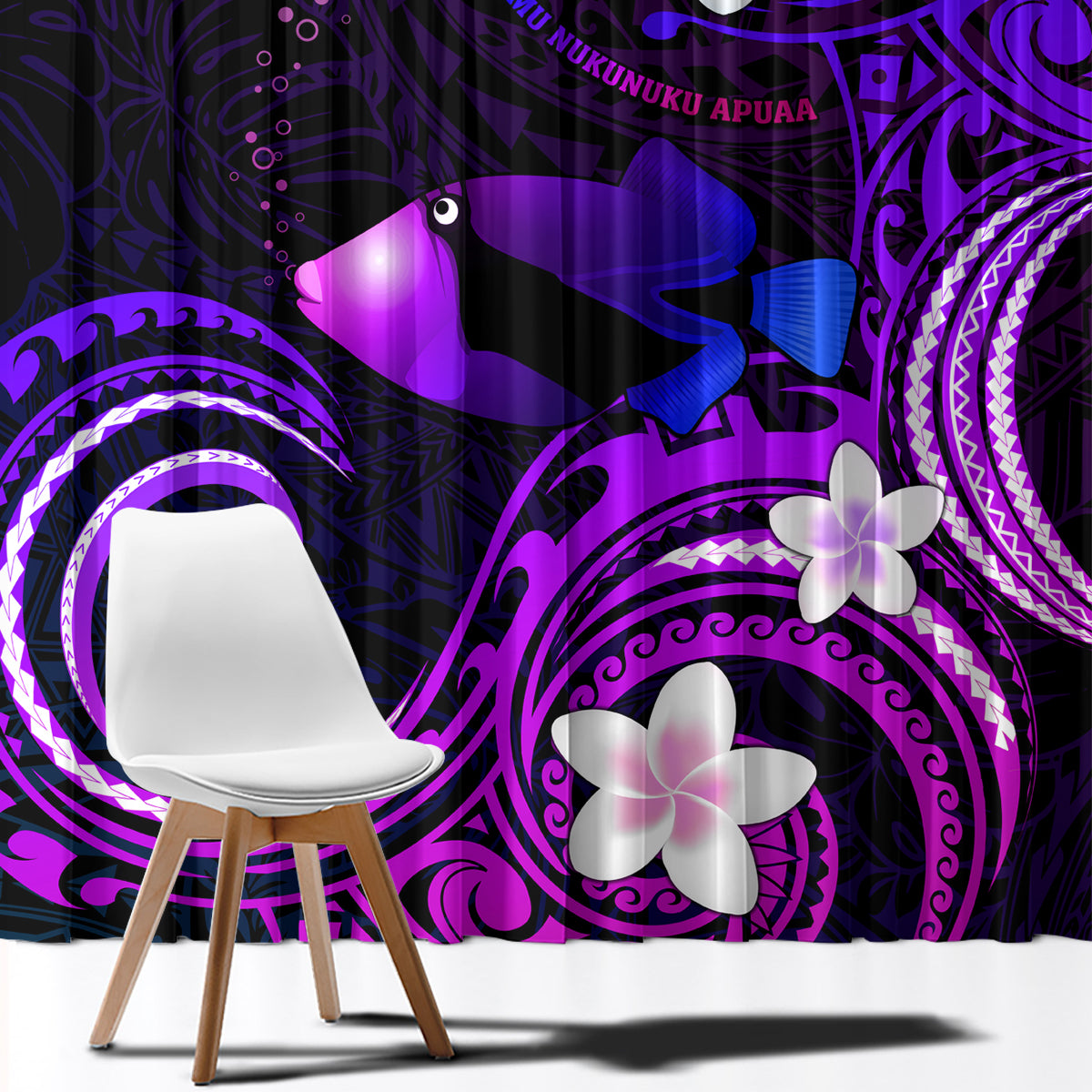 Hawaii Humuhumu Reef Triggerfish Window Curtain Violet With Plumeria LT05 - Polynesian Pride