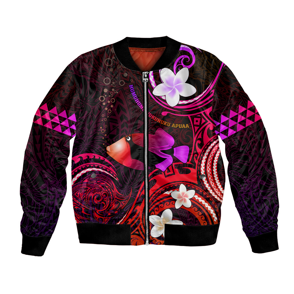 Personalised Hawaii Humuhumu Reef Triggerfish Bomber Jacket Maroon With Plumeria LT05 Unisex Maroon - Polynesian Pride