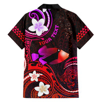 Personalised Hawaii Humuhumu Reef Triggerfish Family Matching Long Sleeve Bodycon Dress and Hawaiian Shirt Maroon With Plumeria LT05 - Polynesian Pride