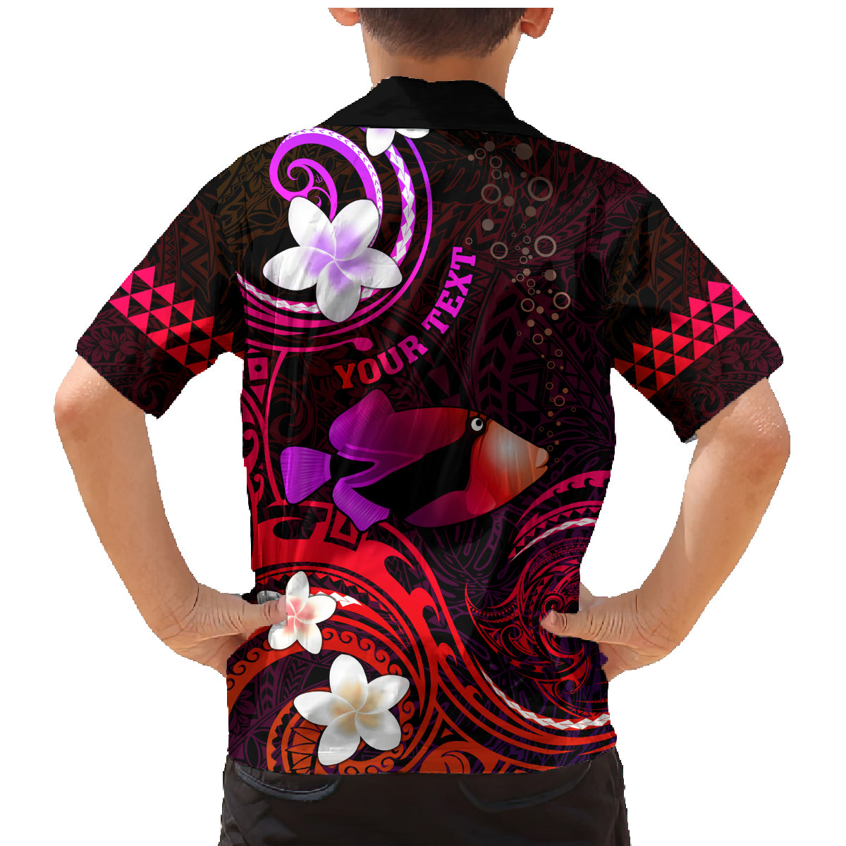 Personalised Hawaii Humuhumu Reef Triggerfish Family Matching Mermaid Dress and Hawaiian Shirt Maroon With Plumeria LT05 - Polynesian Pride