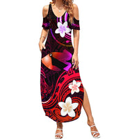 Personalised Hawaii Humuhumu Reef Triggerfish Family Matching Summer Maxi Dress and Hawaiian Shirt Maroon With Plumeria LT05 Mom's Dress Maroon - Polynesian Pride