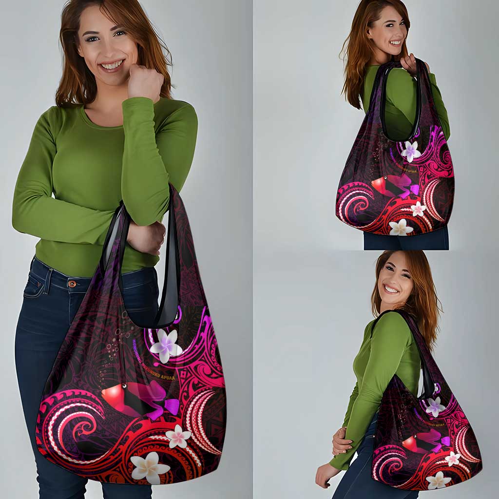 Hawaii Humuhumu Reef Triggerfish Grocery Bag Maroon With Plumeria