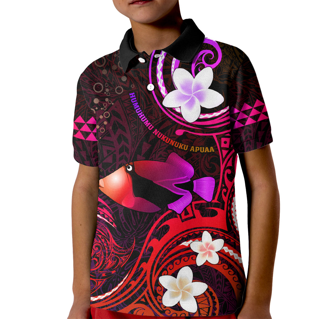 Personalised Hawaii Humuhumu Reef Triggerfish Kid Polo Shirt Maroon With Plumeria LT05 Kid Maroon - Polynesian Pride
