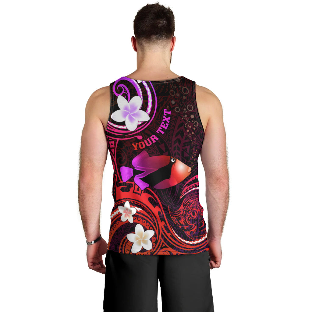 Personalised Hawaii Humuhumu Reef Triggerfish Men Tank Top Maroon With Plumeria LT05 - Polynesian Pride