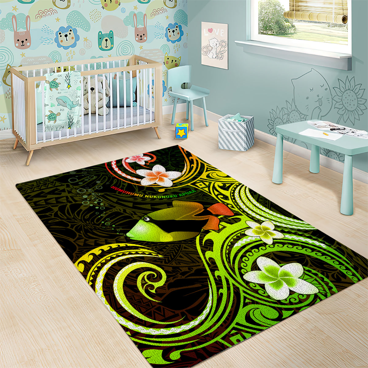 Hawaii Humuhumu Reef Triggerfish Area Rug Reggae With Plumeria LT05 - Polynesian Pride