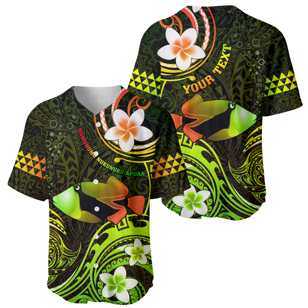 Personalised Hawaii Humuhumu Reef Triggerfish Baseball Jersey Reggae With Plumeria LT05 - Polynesian Pride