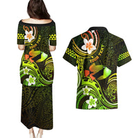 Personalised Hawaii Humuhumu Reef Triggerfish Couples Matching Puletasi and Hawaiian Shirt Reggae With Plumeria LT05 - Polynesian Pride