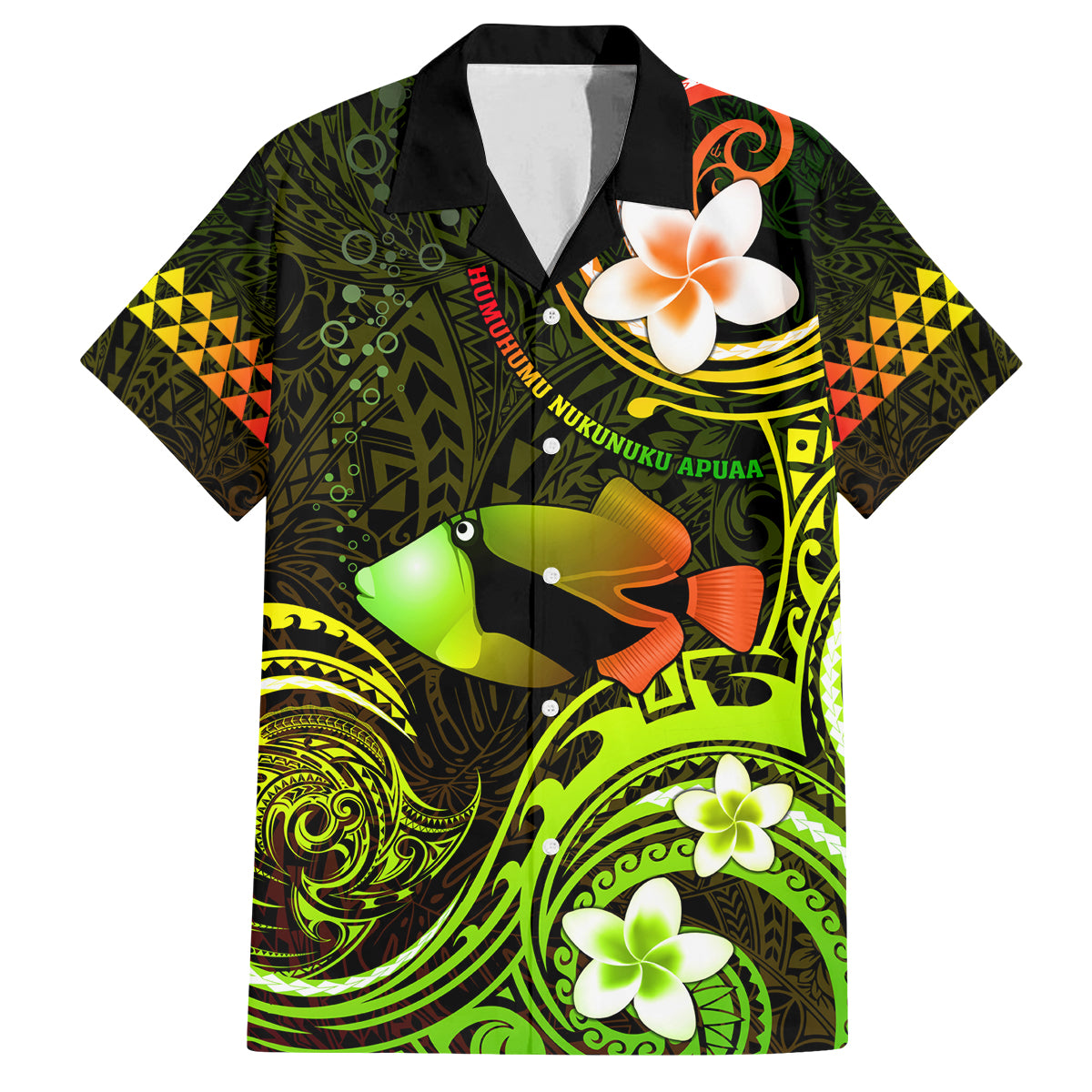 Personalised Hawaii Humuhumu Reef Triggerfish Family Matching Long Sleeve Bodycon Dress and Hawaiian Shirt Reggae With Plumeria LT05 Dad's Shirt - Short Sleeve Reggae - Polynesian Pride