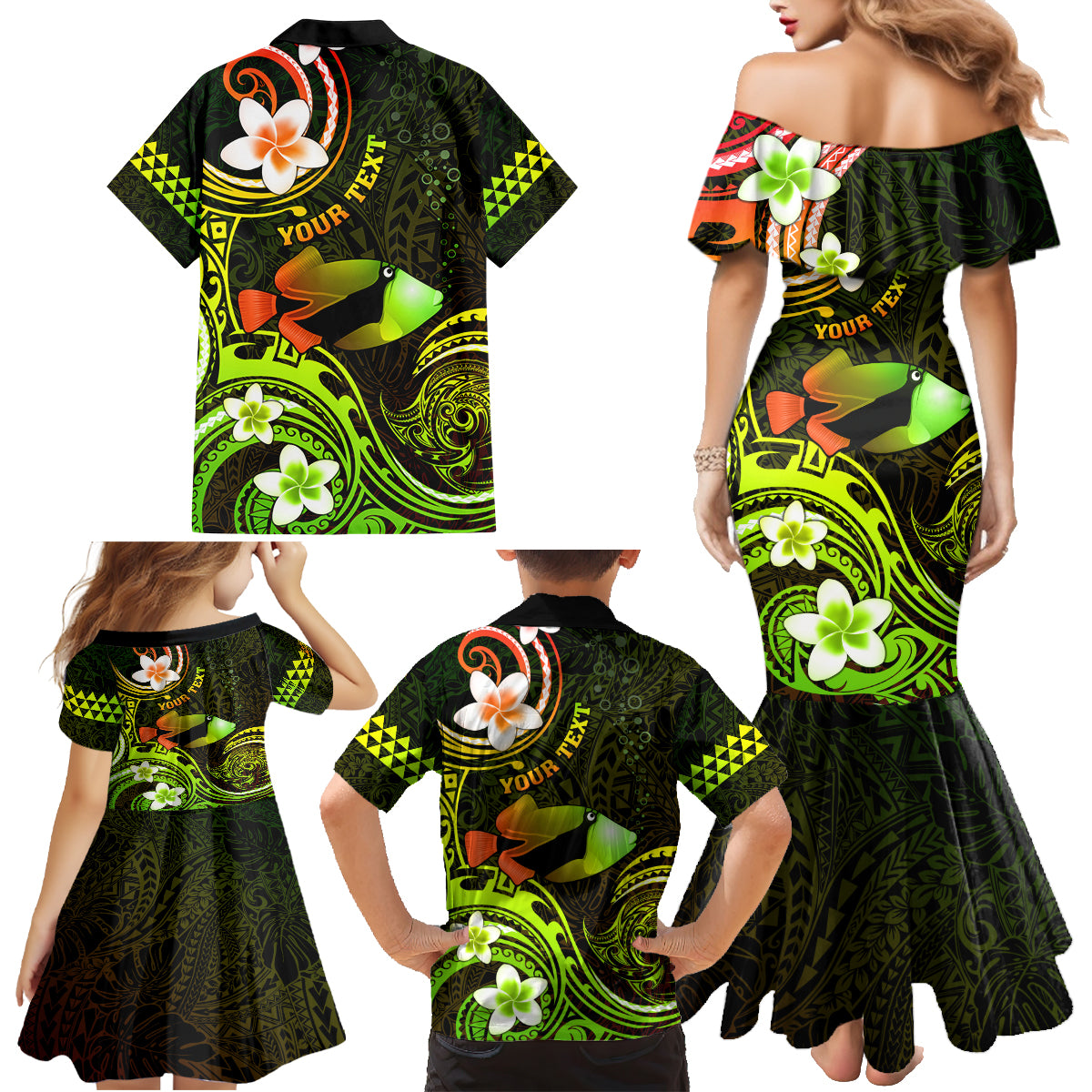 Personalised Hawaii Humuhumu Reef Triggerfish Family Matching Mermaid Dress and Hawaiian Shirt Reggae With Plumeria LT05 - Polynesian Pride