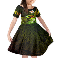 Personalised Hawaii Humuhumu Reef Triggerfish Family Matching Puletasi and Hawaiian Shirt Reggae With Plumeria LT05 Daughter's Dress Reggae - Polynesian Pride