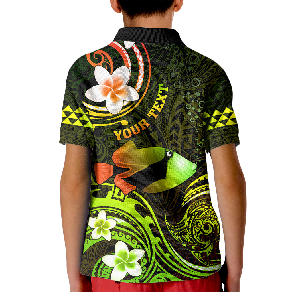 Personalised Hawaii Humuhumu Reef Triggerfish Kid Polo Shirt Reggae With Plumeria LT05 - Polynesian Pride