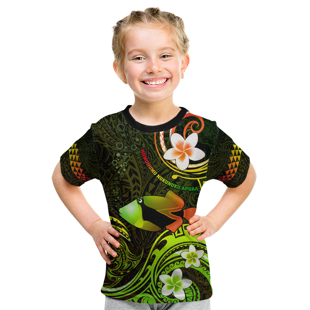 Personalised Hawaii Humuhumu Reef Triggerfish Kid T Shirt Reggae With Plumeria LT05 Reggae - Polynesian Pride