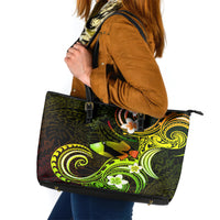 Hawaii Humuhumu Reef Triggerfish Leather Tote Bag Reggae With Plumeria LT05 Reggae - Polynesian Pride