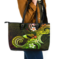 Hawaii Humuhumu Reef Triggerfish Leather Tote Bag Reggae With Plumeria LT05 - Polynesian Pride