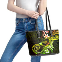 Hawaii Humuhumu Reef Triggerfish Leather Tote Bag Reggae With Plumeria LT05 - Polynesian Pride