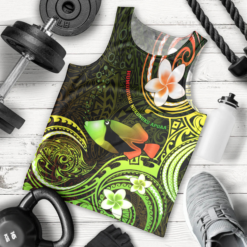 Personalised Hawaii Humuhumu Reef Triggerfish Men Tank Top Reggae With Plumeria LT05 - Polynesian Pride