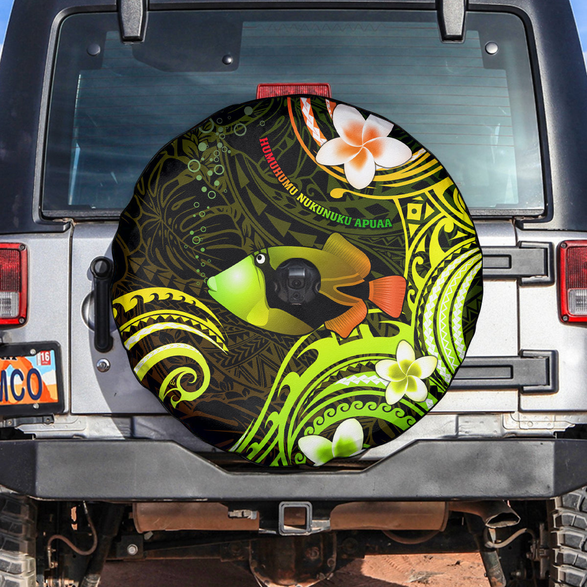 Hawaii Humuhumu Reef Triggerfish Spare Tire Cover Reggae With Plumeria LT05 - Polynesian Pride