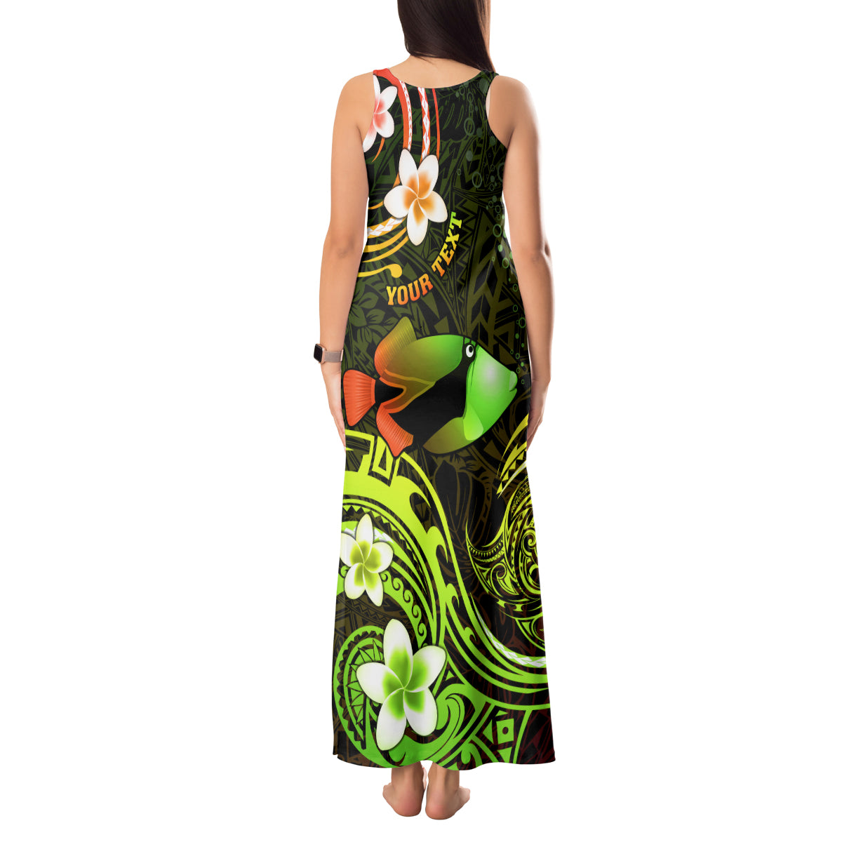 Personalised Hawaii Humuhumu Reef Triggerfish Tank Maxi Dress Reggae With Plumeria LT05 - Polynesian Pride